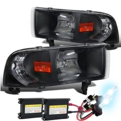 HID Combo 94-01 Dodge Ram Truck 1-Piece Crystal Headlights - Black