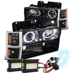 HID Combo 94-98 Chevy C10 Angel Eye Halo Projector Headlights Set - Black