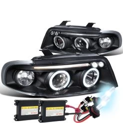 HID Combo 96-99 Audi A4 / S4 Angel Eye Halo & LED Projector Headlights - Black