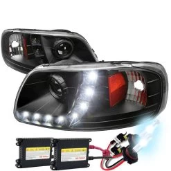 HID Combo 97-03 Ford F150 / Expedition LED DRL Projector Headlights Black