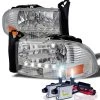 HID Combo 97-04 Dodge Dakota / Durango LED 1-Piece Crystal Headlights - Chrome -Professional Auto Parts Store hid xenon 97 04 dodge dakota durango led 1 piece crystal headlights chrome 169