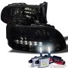 HID Combo 97-04 Dodge Dakota / Durango LED 1-Piece Crystal Headlights - Smoked -Professional Auto Parts Store hid xenon 97 04 dodge dakota durango led 1 piece crystal headlights smoked 144
