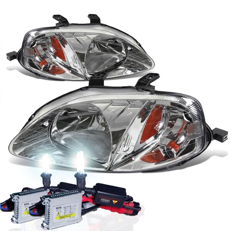 HID Combo 99-00 Honda Civic Crystal Replacement Headlights - Chrome 3 HID Combo 99-00 Honda Civic Crystal Replacement Headlights - Chrome