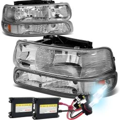 HID Combo 99-02 Chevy Silverado / Tahoe / Suburban Crystal Headlights + Bumper Lens - Chrome