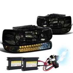 HID Combo 99-02 Chevy Silverado / Tahoe / Suburban Crystal Headlights + LED Bumper Lights Set - Smoked