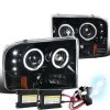 HID Combo 99-04 Ford F250-F450 SuperDuty LED DRL / Halo Projector Headlights - Gloss Black / Clear -Professional Auto Parts Store hid xenon 99 04 ford f250 f450 superduty led drl halo projector headlights gloss black clear 118