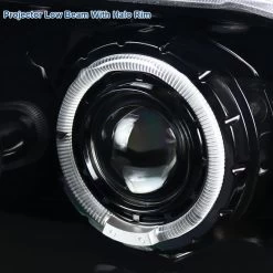 HID Combo 99-04 Ford F250-F450 SuperDuty LED DRL / Halo Projector Headlights - Gloss Black / Clear -Professional Auto Parts Store hid xenon 99 04 ford f250 f450 superduty led drl halo projector headlights gloss black clear 124