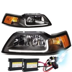 HID Combo 99-04 Ford Mustang LED DRL Bar Headlights - Black / Amber