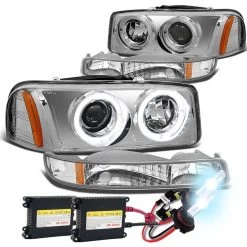 HID Combo 99-06 GMC Sierra/Yukon GMT800 4pc Dual Halo Projector Headlight+Bumper Light - Chrome