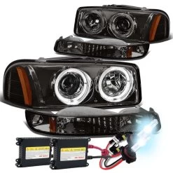 HID Combo 99-06 GMC Sierra/Yukon GMT800 4pc Dual Halo Projector Headlight+Bumper Light - Smoked