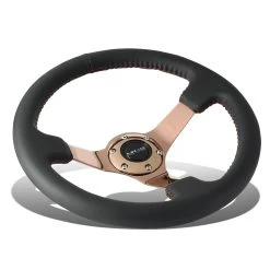 NRG 35Cm 3-inch Deep Dish Rose Gold Spoke Leather Handle Red Stitch Steering Wheel