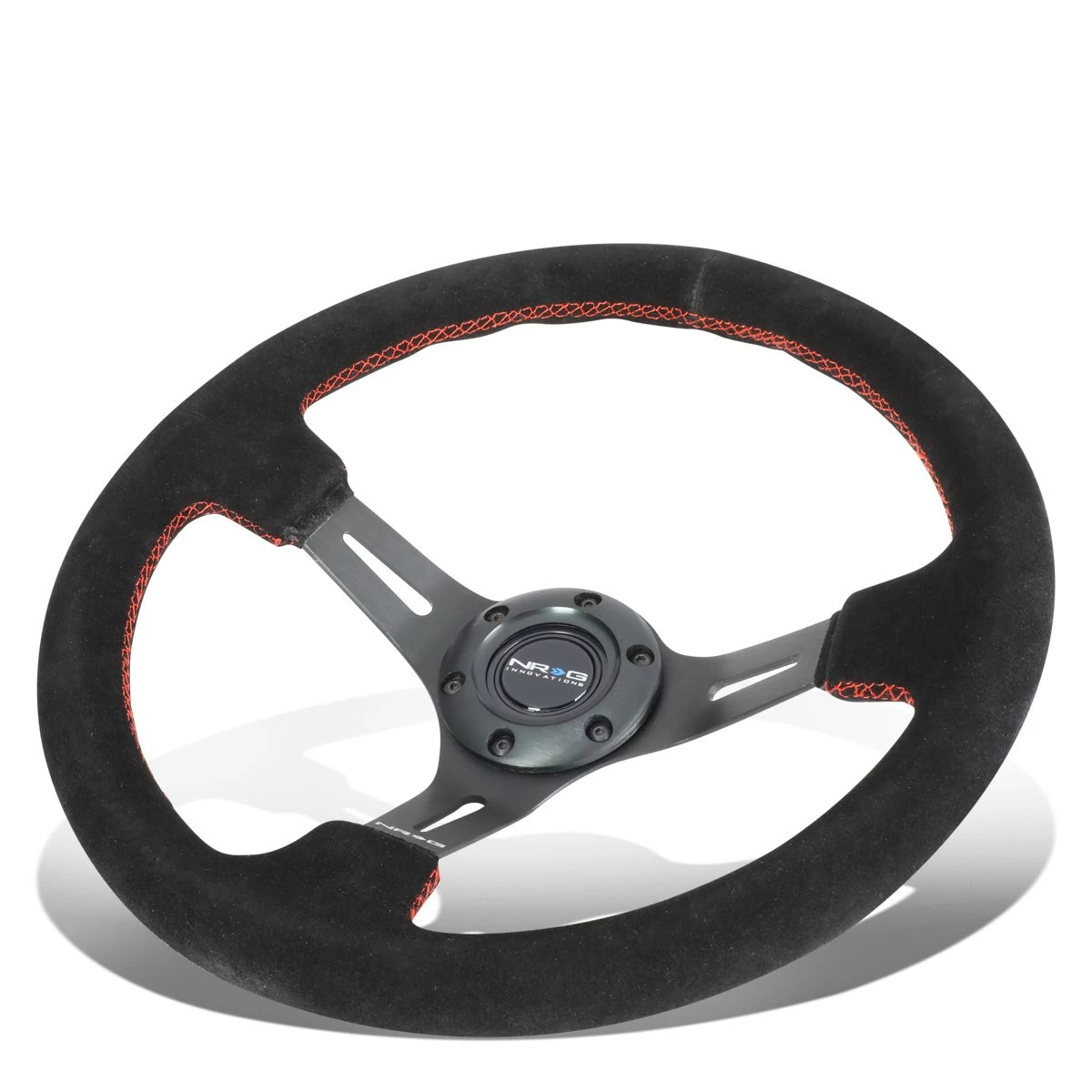 NRG 35Cm 3-inch Deep Dish Black Suede Grip Red Stitch Steering Wheel W/Horn Button 4 NRG 35Cm 3-inch Deep Dish Black Suede Grip Red Stitch Steering Wheel W/Horn Button - Image 2