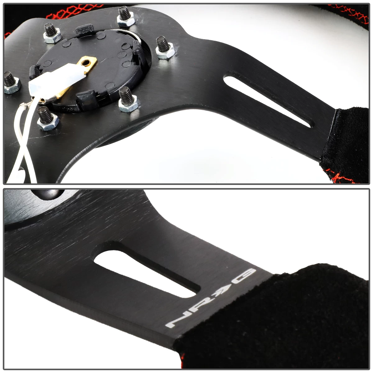 NRG 35Cm 3-inch Deep Dish Black Suede Grip Red Stitch Steering Wheel W/Horn Button 8 NRG 35Cm 3-inch Deep Dish Black Suede Grip Red Stitch Steering Wheel W/Horn Button - Image 6
