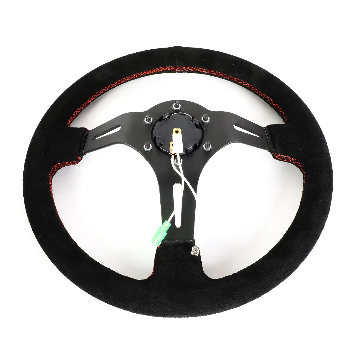 NRG 35Cm 3-inch Deep Dish Black Suede Grip Red Stitch Steering Wheel W/Horn Button 9 NRG 35Cm 3-inch Deep Dish Black Suede Grip Red Stitch Steering Wheel W/Horn Button - Image 7