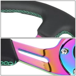 NRG 35Cm 3-inch Deep Dish Neo Chrome Spoke Leather Grip Green Stitch Steering Wheel -Professional Auto Parts Store nrg 35cm 3 inch deep dish neo chrome spoke leather grip green stitch steering wheel 22