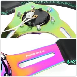 NRG 35Cm 3-inch Deep Dish Neo Chrome Spoke Leather Grip Green Stitch Steering Wheel -Professional Auto Parts Store nrg 35cm 3 inch deep dish neo chrome spoke leather grip green stitch steering wheel 25