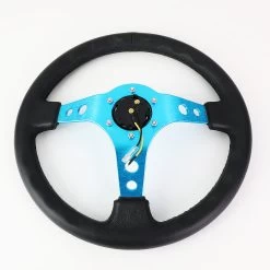 NRG 35Cm 3-inch Deep Dish New Blue Spoke Leather Grip Steering Wheel W/Horn Button -Professional Auto Parts Store nrg 35cm 3 inch deep dish new blue spoke leather grip steering wheel w horn button 46