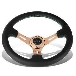NRG 35Cm 3-inch Deep Dish Rose Gold Spoke Green Stitch Leather Grip Steering Wheel -Professional Auto Parts Store nrg 35cm 3 inch deep dish rose gold spoke green stitch leather grip steering wheel 16
