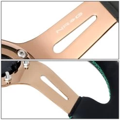 NRG 35Cm 3-inch Deep Dish Rose Gold Spoke Green Stitch Leather Grip Steering Wheel -Professional Auto Parts Store nrg 35cm 3 inch deep dish rose gold spoke green stitch leather grip steering wheel 25