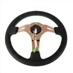 NRG 35Cm 3-inch Deep Dish Rose Gold Spoke Green Stitch Leather Grip Steering Wheel -Professional Auto Parts Store nrg 35cm 3 inch deep dish rose gold spoke green stitch leather grip steering wheel 28