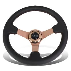 NRG 35Cm 3-inch Deep Dish Rose Gold Spoke Leather Handle Red Stitch Steering Wheel -Professional Auto Parts Store nrg 35cm 3 inch deep dish rose gold spoke leather handle red stitch steering wheel 14