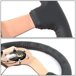NRG 35Cm 3-inch Deep Dish Rose Gold Spoke Leather Handle Red Stitch Steering Wheel -Professional Auto Parts Store nrg 35cm 3 inch deep dish rose gold spoke leather handle red stitch steering wheel 23