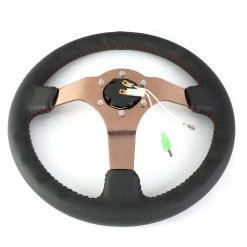 NRG 35Cm 3-inch Deep Dish Rose Gold Spoke Leather Handle Red Stitch Steering Wheel -Professional Auto Parts Store nrg 35cm 3 inch deep dish rose gold spoke leather handle red stitch steering wheel 26