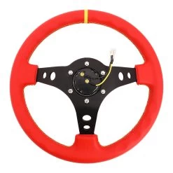 NRG 35Cm 3-inch Deep Dish Spoke Red Leather Grip Steering Wheel W/Yellow Center Mark -Professional Auto Parts Store nrg 35cm 3 inch deep dish spoke red leather grip steering wheel w yellow center mark 37