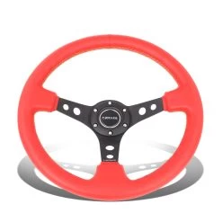 NRG 35Cm Black 3-inch Deep Dish Spoke Red Leather Grip Yellow Stitch Steering Wheel -Professional Auto Parts Store nrg 35cm black 3 inch deep dish spoke red leather grip yellow stitch steering wheel 34