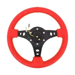 NRG 35Cm Black 3-inch Deep Dish Spoke Red Leather Grip Yellow Stitch Steering Wheel -Professional Auto Parts Store nrg 35cm black 3 inch deep dish spoke red leather grip yellow stitch steering wheel 46