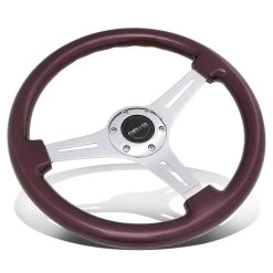 NRG 35Cm Chrome 2-inch Deep Dish 3-Spokes Purple Colored Wood Grip Steering Wheel