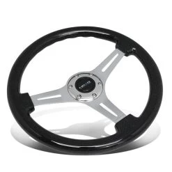 NRG 35Cm Chrome 2-inch Deep Dish Spoke Black Sparkle Flake Wood Grip Steering Wheel