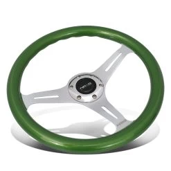 NRG 35Cm Chrome 2-inch Deep Dish Spoke Green Colored Wood Grip Racing Steering Wheel