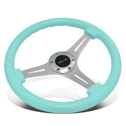 NRG 35Cm Chrome 2-inch Deep Dish Spoke Mint Flost Colored Wood Grip Steering Wheel