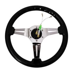 NRG 35Cm Chrome 2-inch Deep Dish Spoke Black Sparkle Flake Wood Grip Steering Wheel -Professional Auto Parts Store nrg 35cm chrome 2 inch deep dish spoke black sparkle flake wood grip steering wheel 26