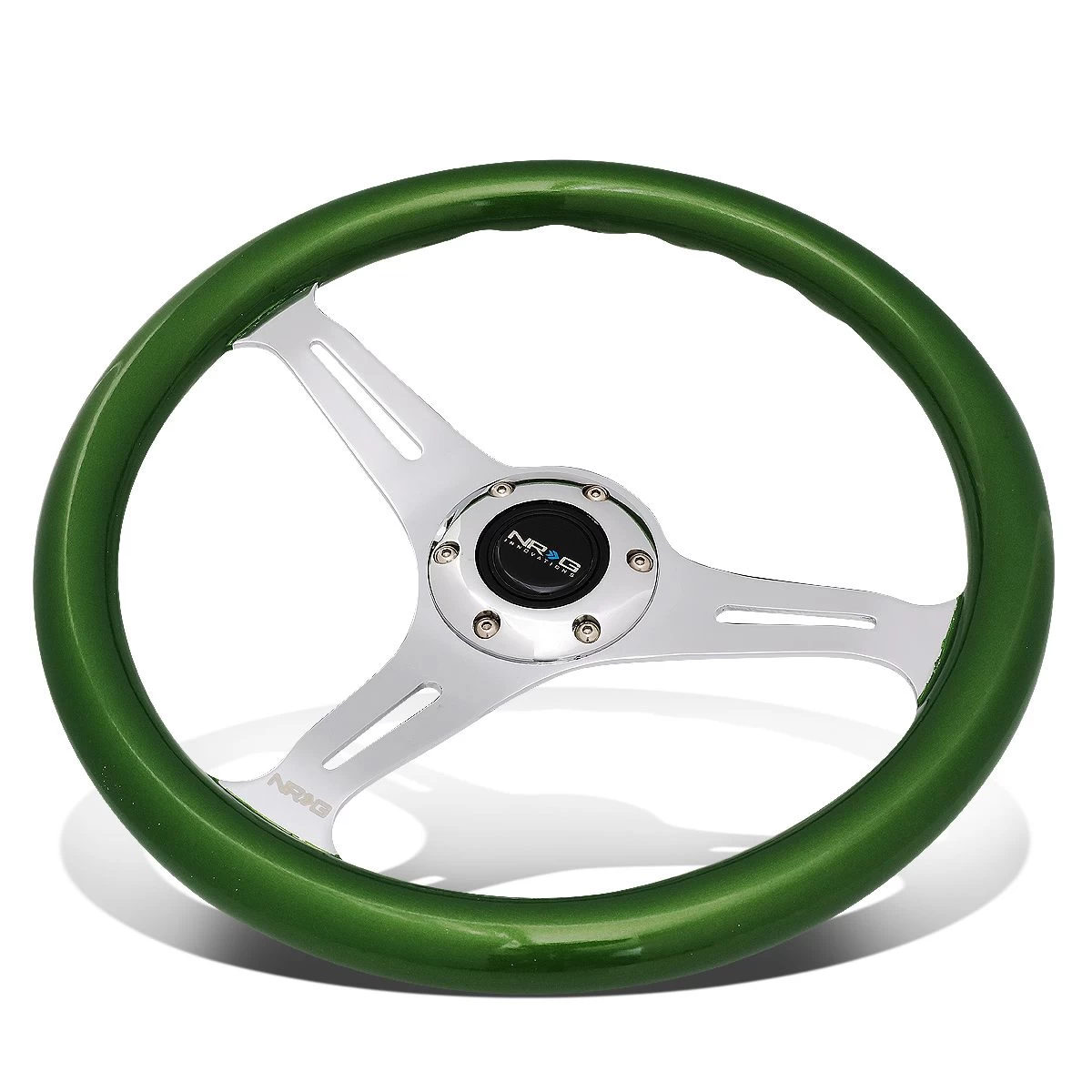 NRG 35Cm Chrome 2-inch Deep Dish Spoke Green Colored Wood Grip Racing Steering Wheel 4 NRG 35Cm Chrome 2-inch Deep Dish Spoke Green Colored Wood Grip Racing Steering Wheel - Image 2