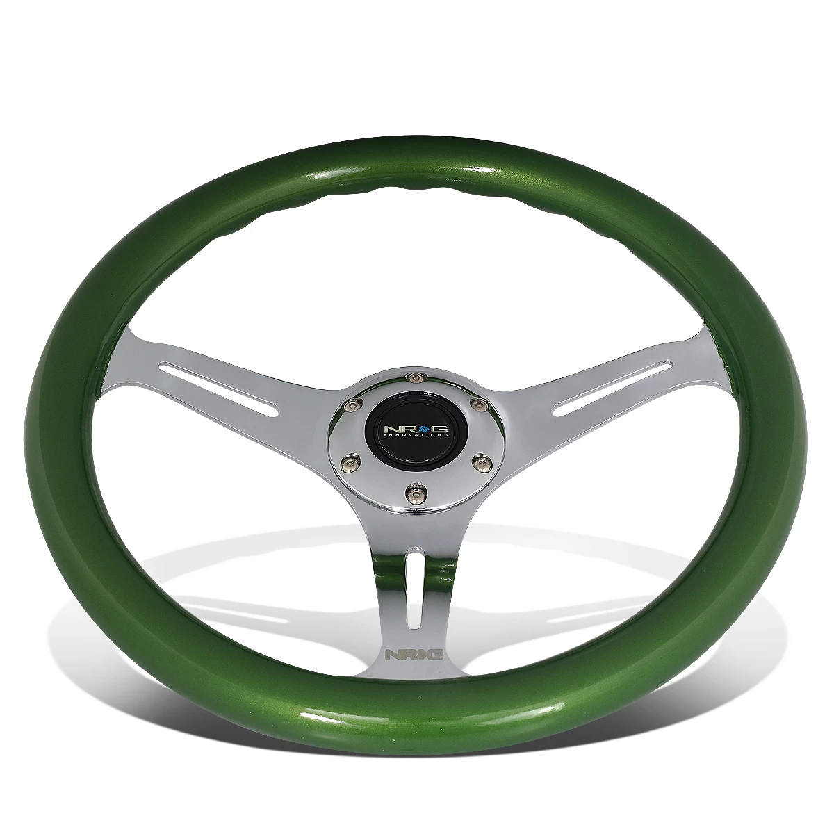 NRG 35Cm Chrome 2-inch Deep Dish Spoke Green Colored Wood Grip Racing Steering Wheel 5 NRG 35Cm Chrome 2-inch Deep Dish Spoke Green Colored Wood Grip Racing Steering Wheel - Image 3
