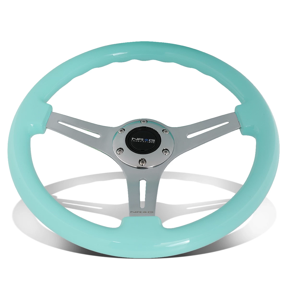 NRG 35Cm Chrome 2-inch Deep Dish Spoke Mint Flost Colored Wood Grip Steering Wheel 5 NRG 35Cm Chrome 2-inch Deep Dish Spoke Mint Flost Colored Wood Grip Steering Wheel - Image 3