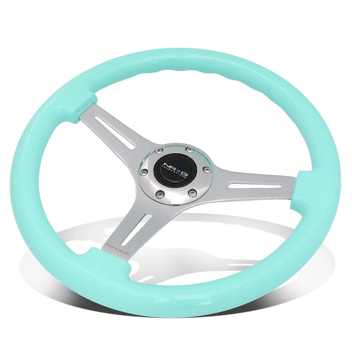 NRG 35Cm Chrome 2-inch Deep Dish Spoke Mint Flost Colored Wood Grip Steering Wheel 4 NRG 35Cm Chrome 2-inch Deep Dish Spoke Mint Flost Colored Wood Grip Steering Wheel - Image 2