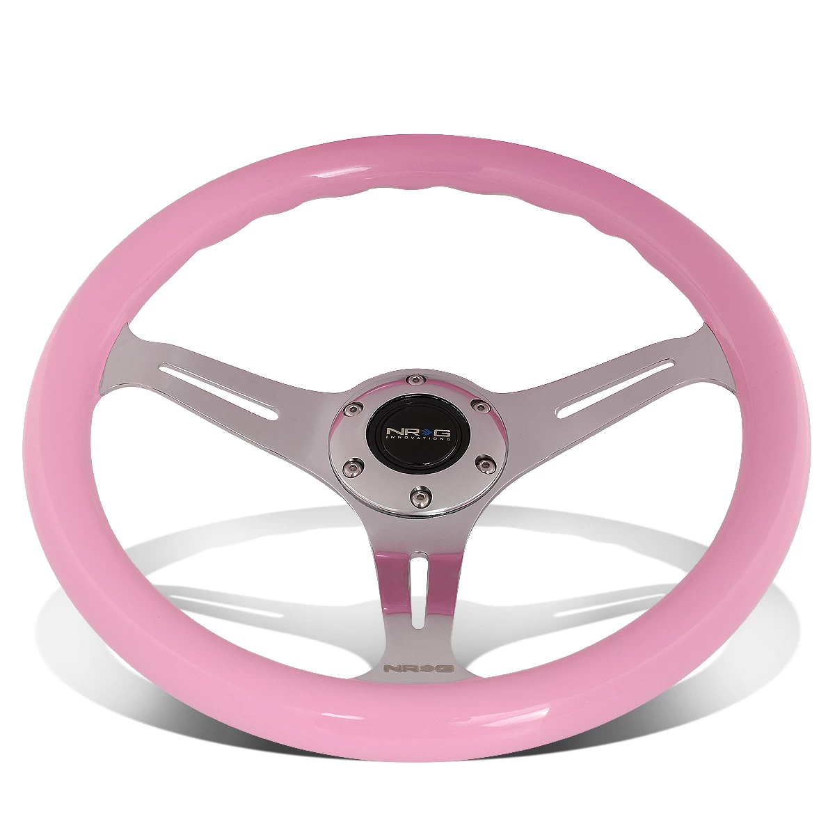 NRG 35Cm Chrome 2-inch Deep Dish Spoke Pink Colored Wood Grip Racing Steering Wheel 5 NRG 35Cm Chrome 2-inch Deep Dish Spoke Pink Colored Wood Grip Racing Steering Wheel - Image 3