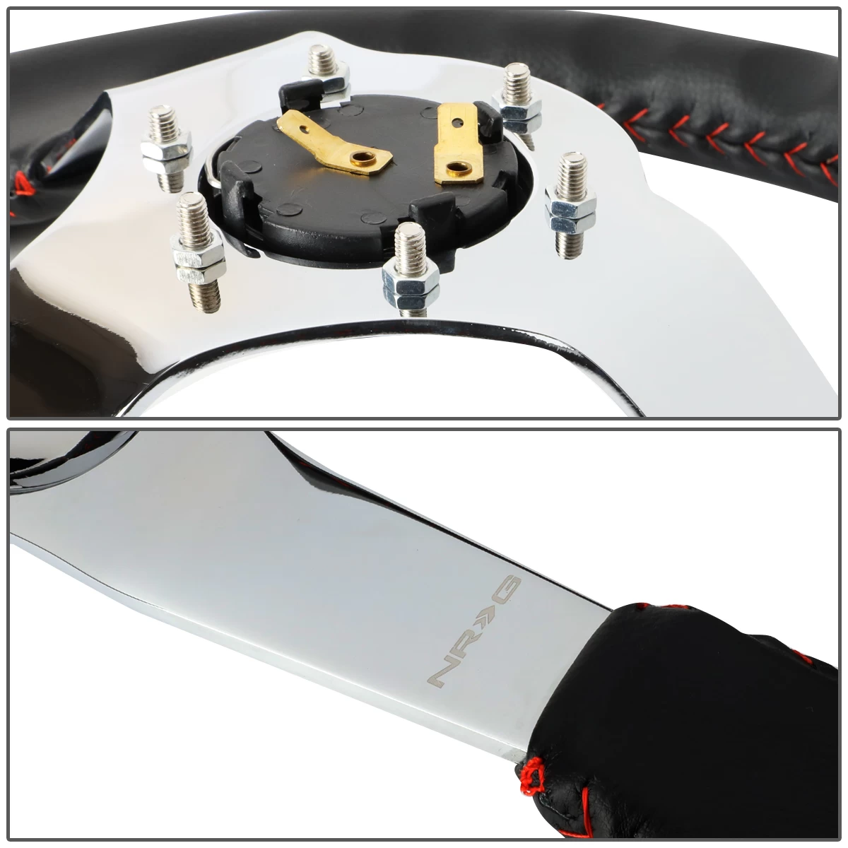 NRG 35Cm Leather Red Stitch 3-inch Deep Dish Chrome Spoke Steering Wheel+Horn Button 8 NRG 35Cm Leather Red Stitch 3-inch Deep Dish Chrome Spoke Steering Wheel+Horn Button - Image 6