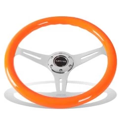 NRG 35Cm Neon Orange Wood Grain Grip Chrome Spoke Steering Wheel W/Horn Button -Professional Auto Parts Store nrg 35cm neon orange wood grain grip chrome spoke steering wheel w horn button 71