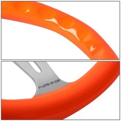 NRG 35Cm Neon Orange Wood Grain Grip Chrome Spoke Steering Wheel W/Horn Button -Professional Auto Parts Store nrg 35cm neon orange wood grain grip chrome spoke steering wheel w horn button 77