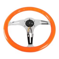 NRG 35Cm Neon Orange Wood Grain Grip Chrome Spoke Steering Wheel W/Horn Button -Professional Auto Parts Store nrg 35cm neon orange wood grain grip chrome spoke steering wheel w horn button 83