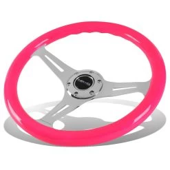 NRG 35Cm Neon Pink Wood Grain Grip Chrome Spokes Steering Wheel W/Horn Button -Professional Auto Parts Store nrg 35cm neon pink wood grain grip chrome spokes steering wheel w horn button 68