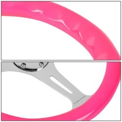 NRG 35Cm Neon Pink Wood Grain Grip Chrome Spokes Steering Wheel W/Horn Button -Professional Auto Parts Store nrg 35cm neon pink wood grain grip chrome spokes steering wheel w horn button 77