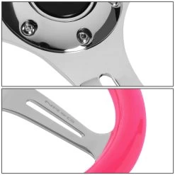 NRG 35Cm Neon Pink Wood Grain Grip Chrome Spokes Steering Wheel W/Horn Button -Professional Auto Parts Store nrg 35cm neon pink wood grain grip chrome spokes steering wheel w horn button 80