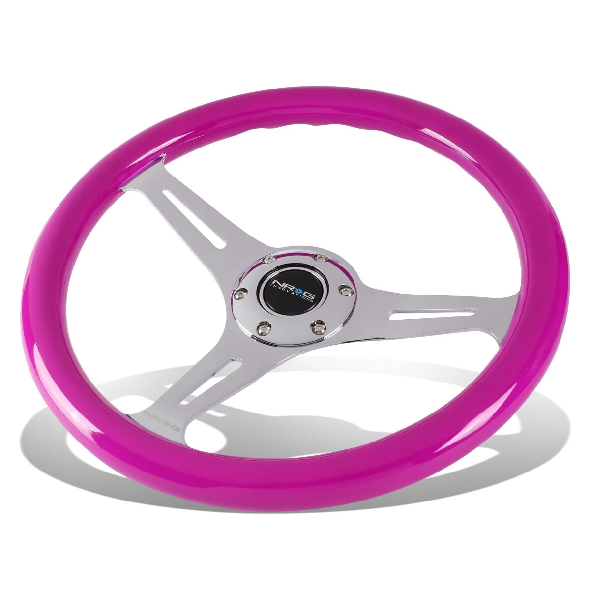 NRG 35Cm Neon Purple Wood Grain Grip Chrome Spoke Steering Wheel W/Horn Button 4 NRG 35Cm Neon Purple Wood Grain Grip Chrome Spoke Steering Wheel W/Horn Button - Image 2