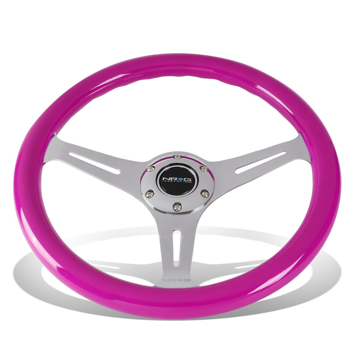 NRG 35Cm Neon Purple Wood Grain Grip Chrome Spoke Steering Wheel W/Horn Button 5 NRG 35Cm Neon Purple Wood Grain Grip Chrome Spoke Steering Wheel W/Horn Button - Image 3