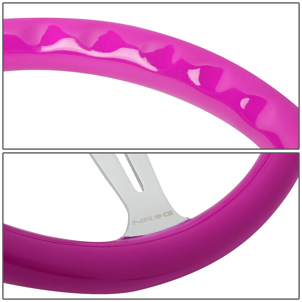 NRG 35Cm Neon Purple Wood Grain Grip Chrome Spoke Steering Wheel W/Horn Button 7 NRG 35Cm Neon Purple Wood Grain Grip Chrome Spoke Steering Wheel W/Horn Button - Image 5